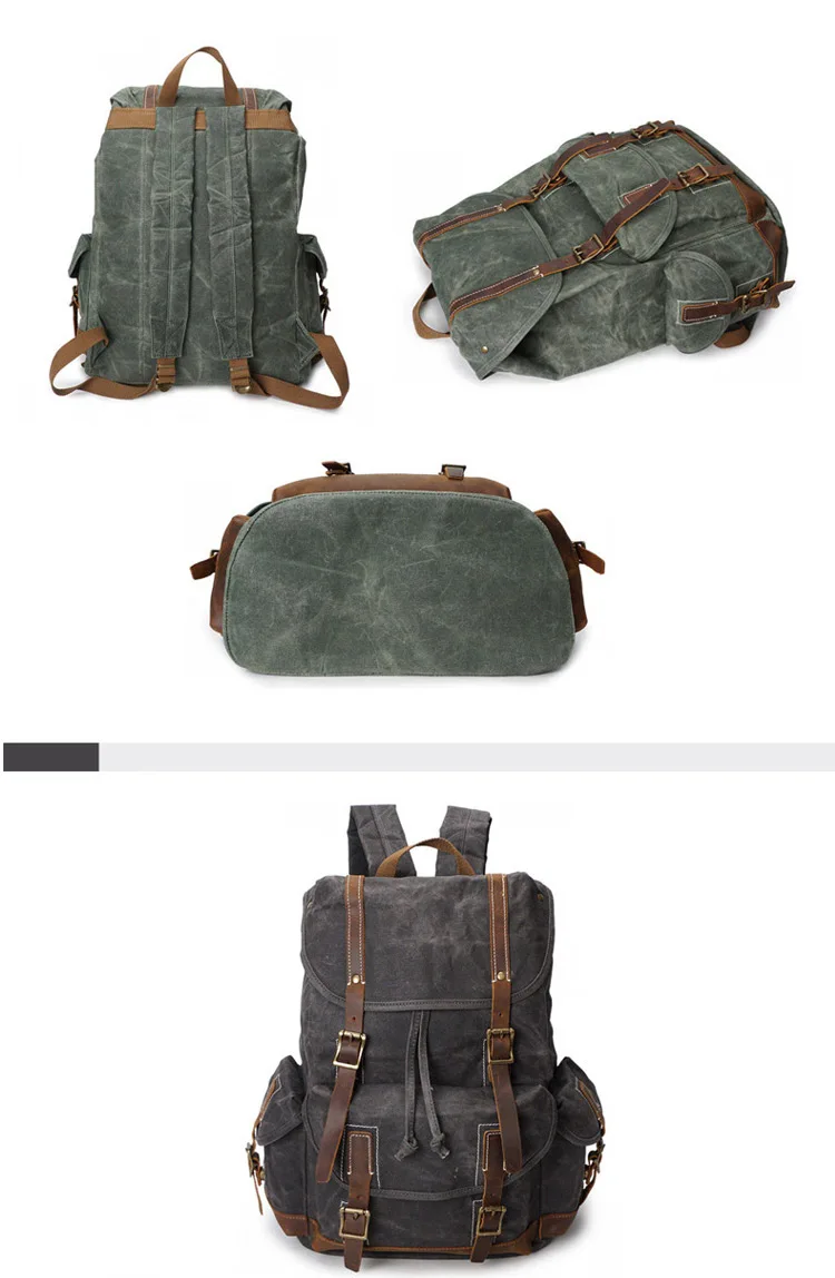 Outdoor water resistant unisex custom vintage waxed canvas school backpack rucksack for men