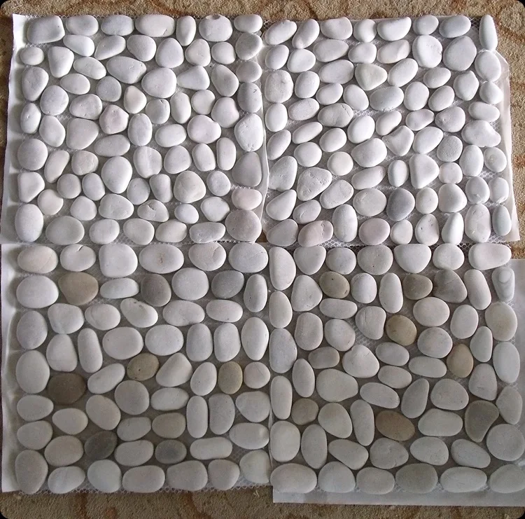 High Quality Pure  White Hone finished pebble tile