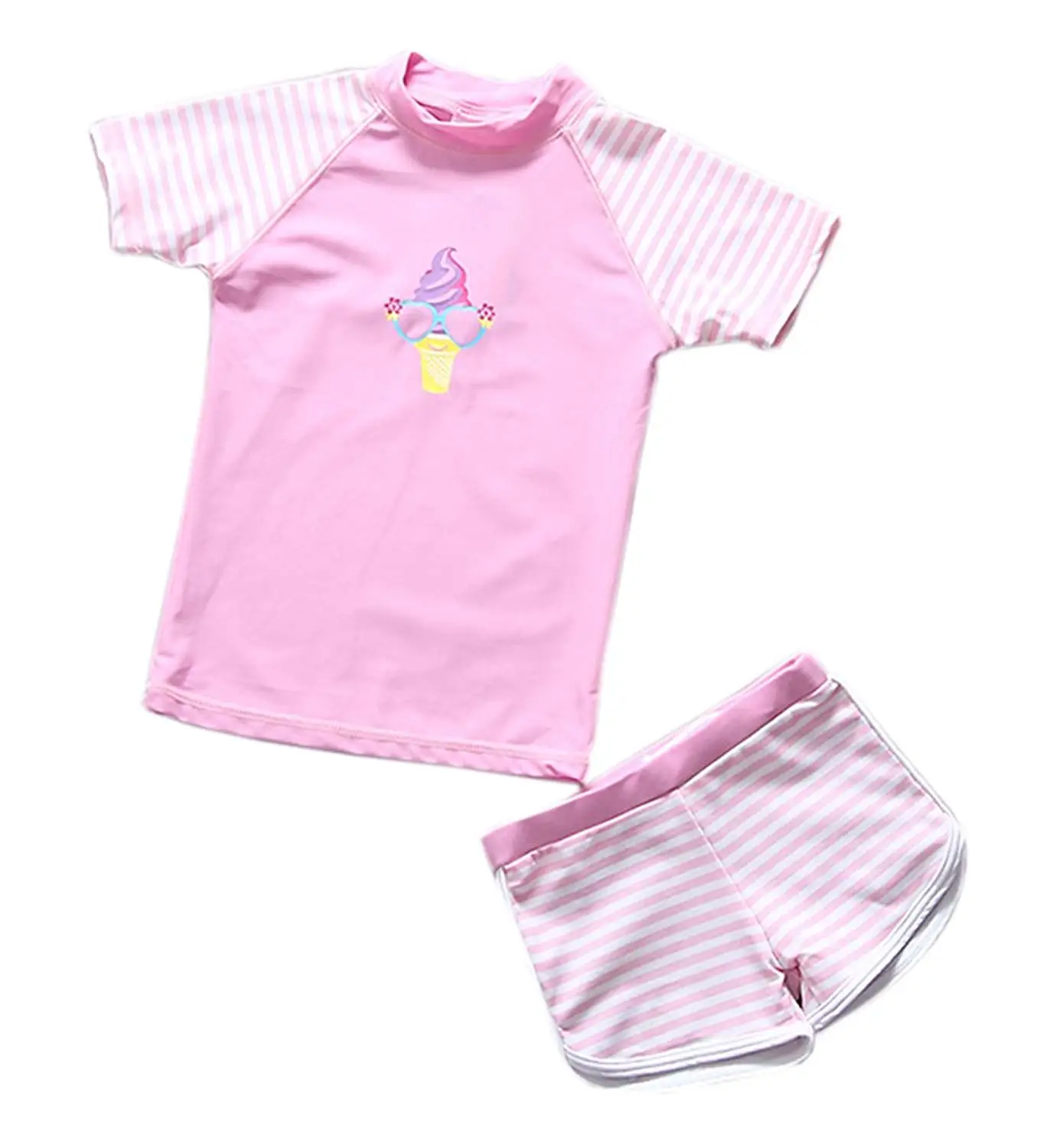 Baby Toddler Girls Two Pieces Swimsuit Set Girls Short Sleeve Bathing Suit Sunsuit Rash Guards UPF 50+