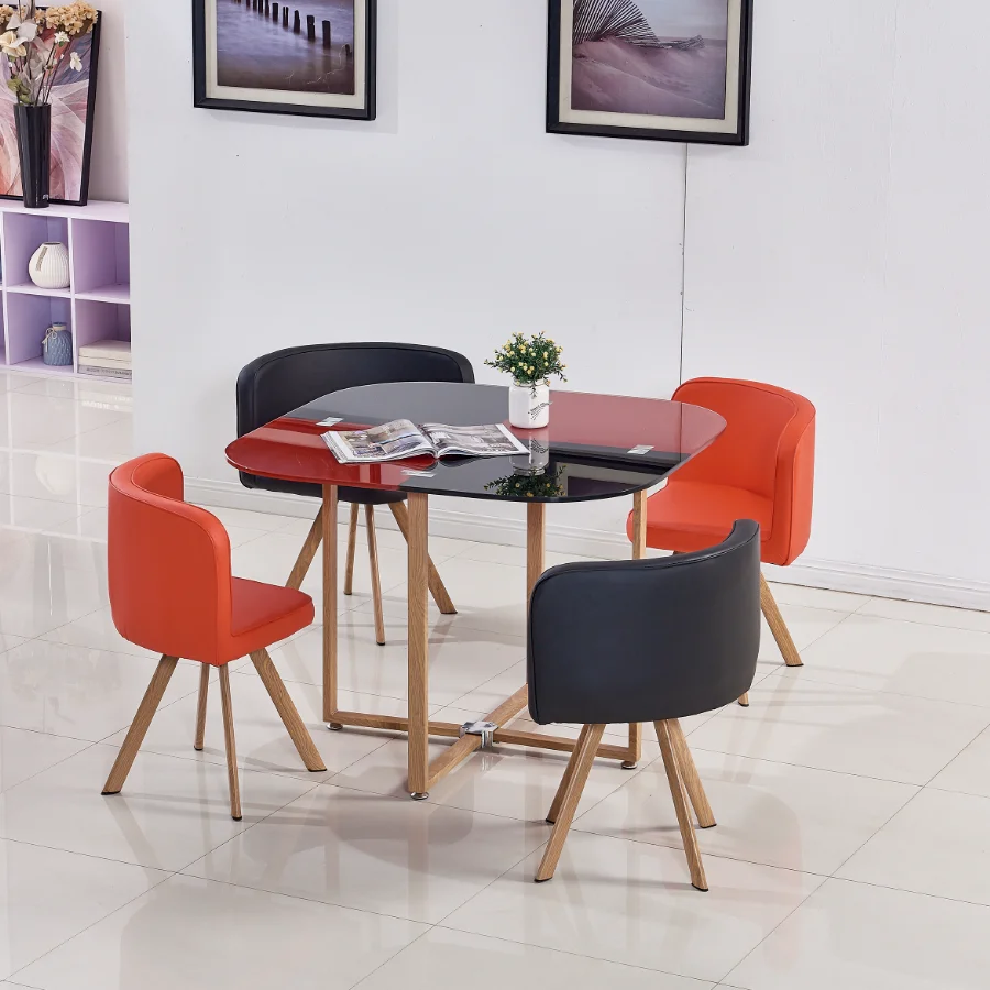 Bazhou Colorful High Tempered Glass 4 Seater Dining Table Set Buy 4