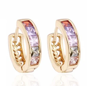 Wholesale Clip Jewelry 18K Real Gold Filled Cubic Zirconia Hoop Earrings