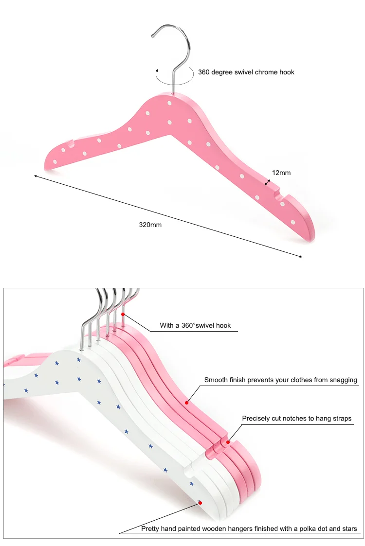 2018 New Arrivals Cute Graphs Wooden White and Pink Baby Clothes Hangers.png