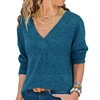 AL6551W Fashion new long sleeve v neck solid tops casual loose spring autumn knitted sweater women