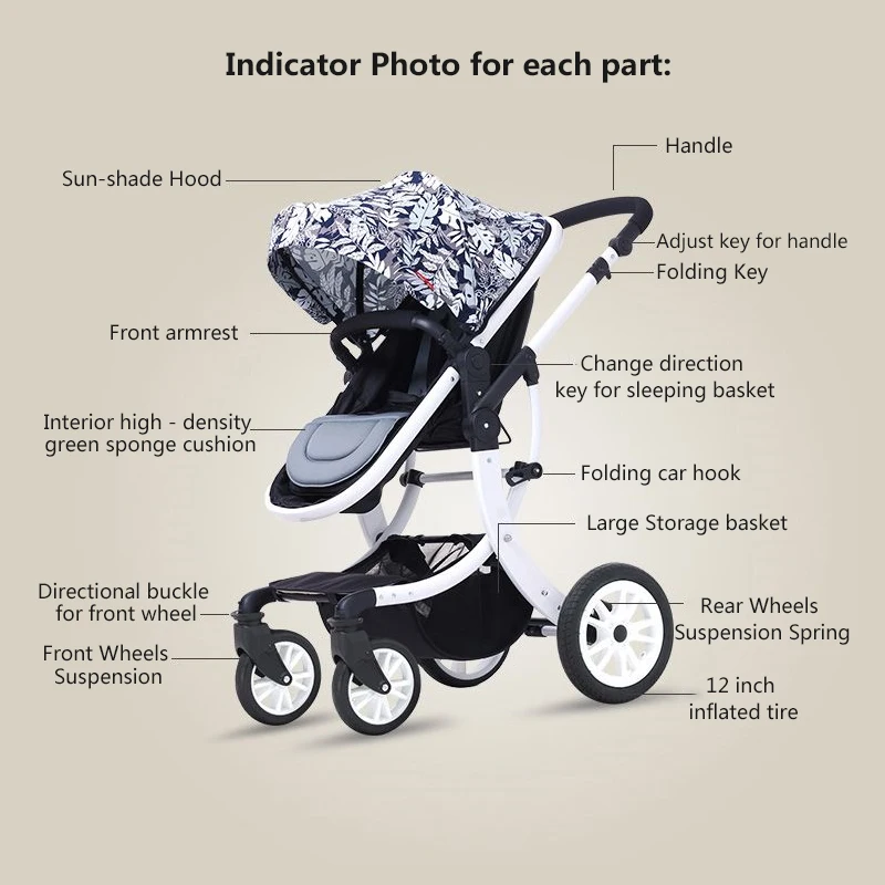 2018 Oem Wholesale Luxury Aluminum Baby Stroller 2 In 1 Baby Pram