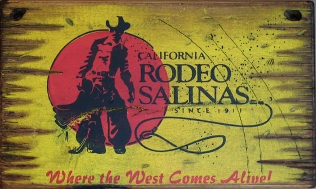 Cowboy Signs Wood Wall Hanging Rodeo Salinas Yellow Brown Red 7035