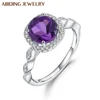 Abiding Natural Amethyst Purple Romantic Wedding Rings Women Fashion Promise Wave Ring Sterling Silver Lady Jewelry
