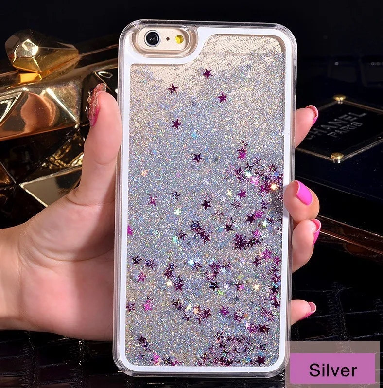 Hot Transparent Phone Case Glitter Stars Dynamic Liquid Quicksand Hard Case Back Cover Forfor iphone 6 plus 6s plus