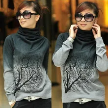 2015 Womens Turtleneck Wool Pullover Sweaters Tree Pattern Shirt Knitted Tops S M L XL