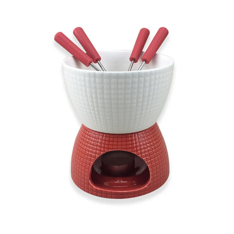 Dinnerware gridding pattern personalized cheese gadgets sets red and white cheese fondue set