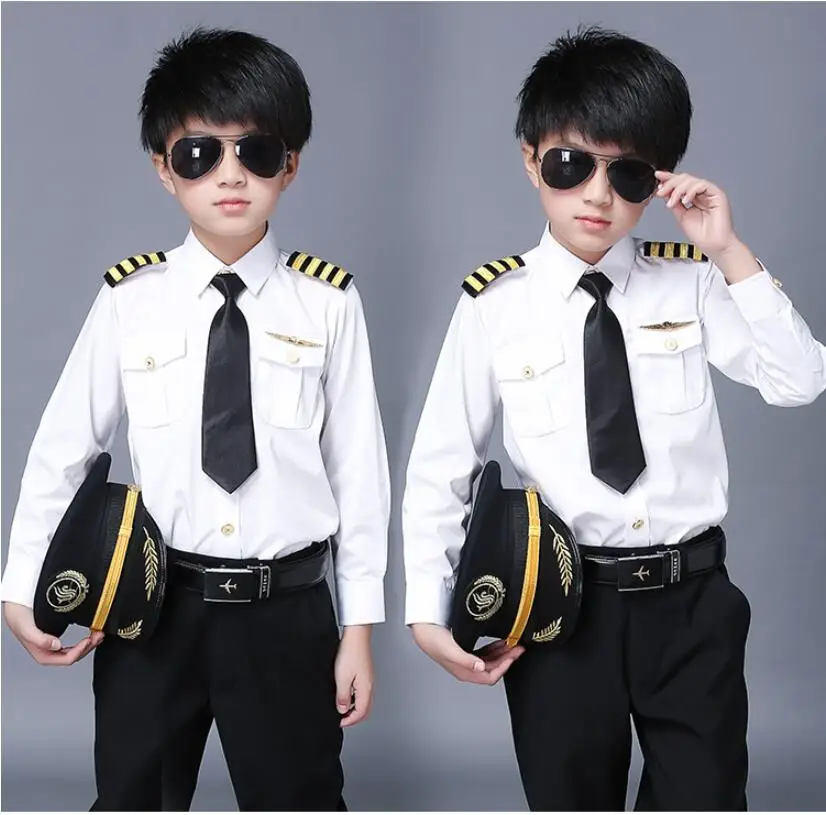 定製cosplay 男孩飛行員制服性能航空公司飛行員制服適合孩子