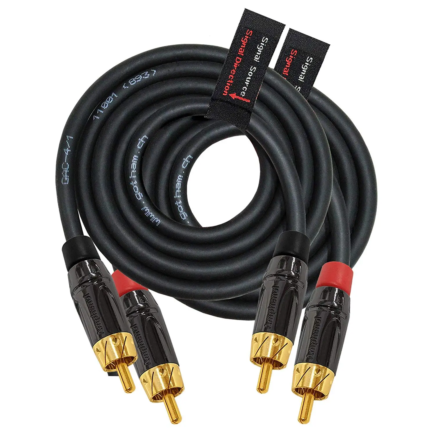 5 Foot RCA Cable Pair - Gotham GAC-4/1 (Black) Star-Quad Balanced Audio Interconnect Cable with Amphenol ACPL Black Chrome Body, Gold Plated RCA Connectors - Directional