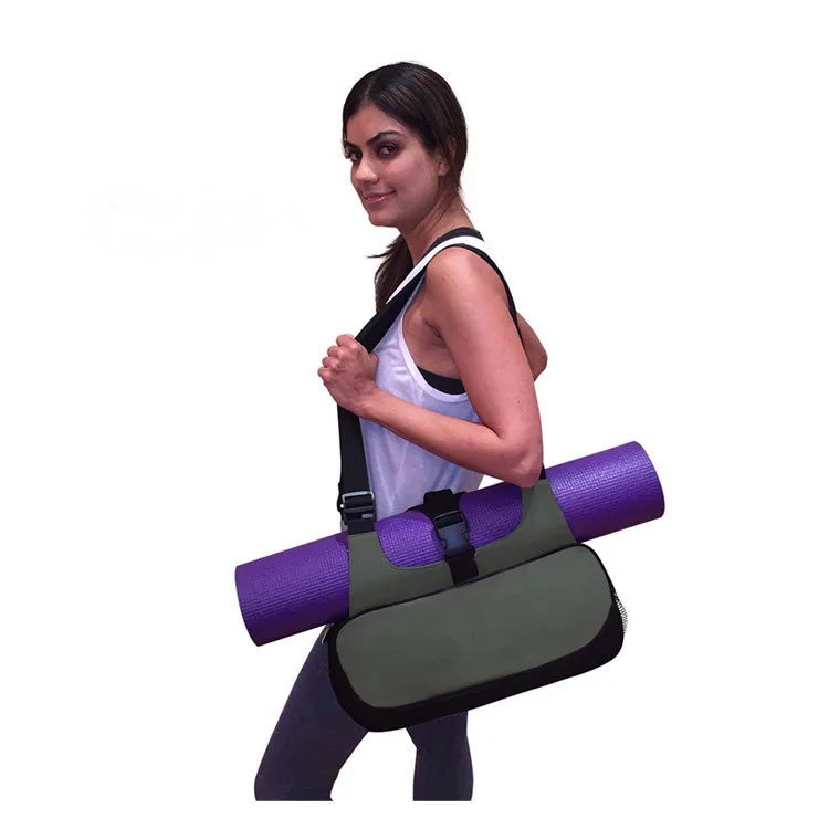 Large Capacity Canvas Yoga Mat Holder Shoulder Tote Bag With Pocket On