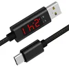 1M LED Current Display Nylon Braided lighting 8pin Micro USB type c Cable