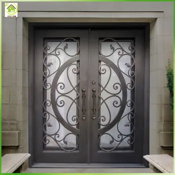 Modern Decorative Wrought Iron Front Patio Double Entry Doors