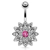 Surgical Steel Luxury Silver Gold Plated Flower Crystal Jewelled Belly Button Ring