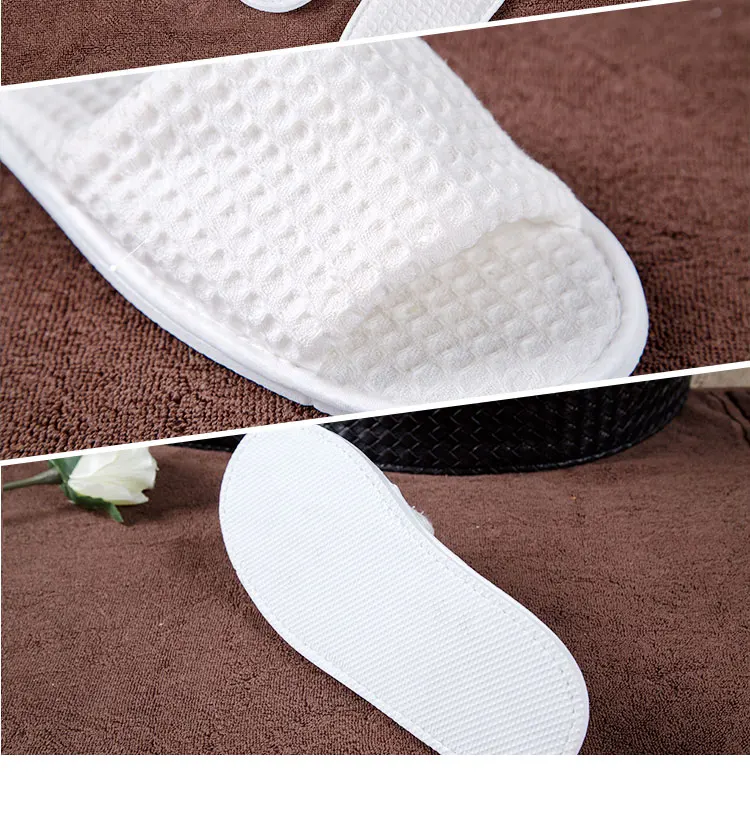 Cotton Polyester Disposable Waffle Open Toe Bathroom Slippers For Hotel