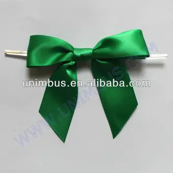 Dark Green Satin Ribbon Pre Made Bow With Wire Twist Tie Dark Green Satin Ribbon Pre Made Bow With Wire Twist Tie