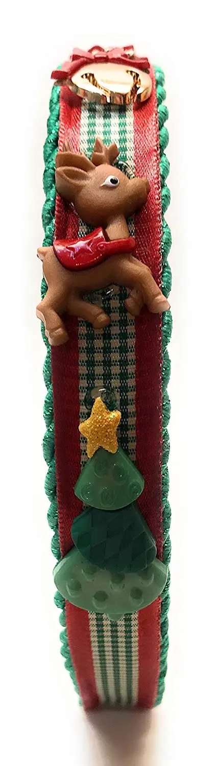 Holiday Christmas Fashion Headband with Miniature Reindeer, Decorated Christmas Trees, and Gold Bells