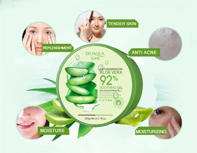 OEM/ODM bioaqua nature aloe vera 92% sooting moisture face skin care pure aloe vera gel for face
