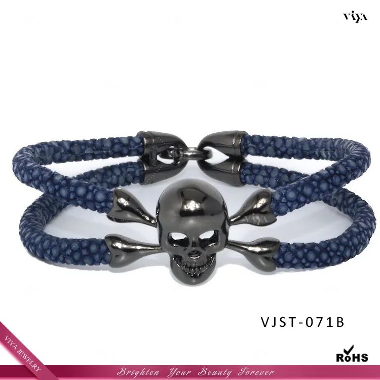 Europe New Design Navy Blue Skull Stingray Leather Bracelet For Europe New Design Navy Blue Skull Stingray Leather Bracelet For Fashion Crowd