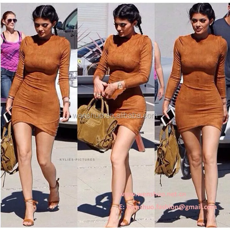 Suede dress- Beige, Camel