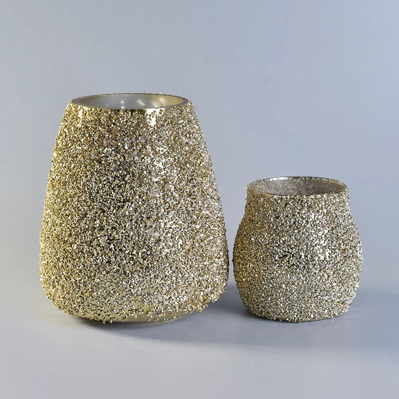Luxurious glass candle holder with gold granular varnish home decoration wholesale