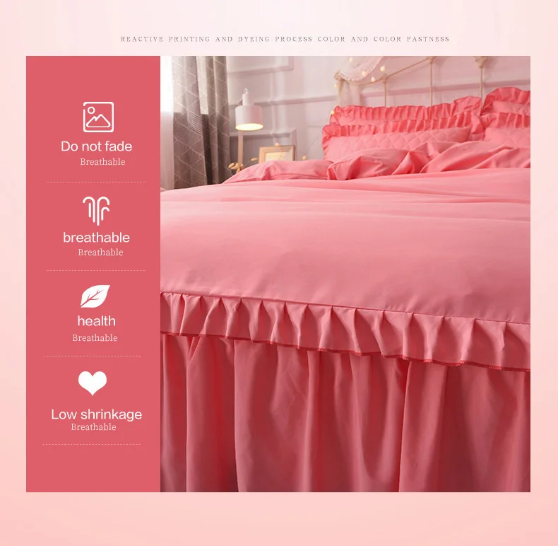 romantic maiden good pitch polyester towel embroidery korean bedding set lace warm bed skirt lace lotus leaf edge