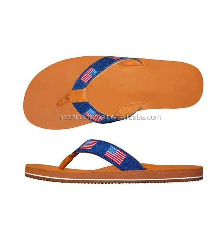 Ashley Handicrafts American Flag Needlepoint Flip Flops in Classic Navy1.jpg
