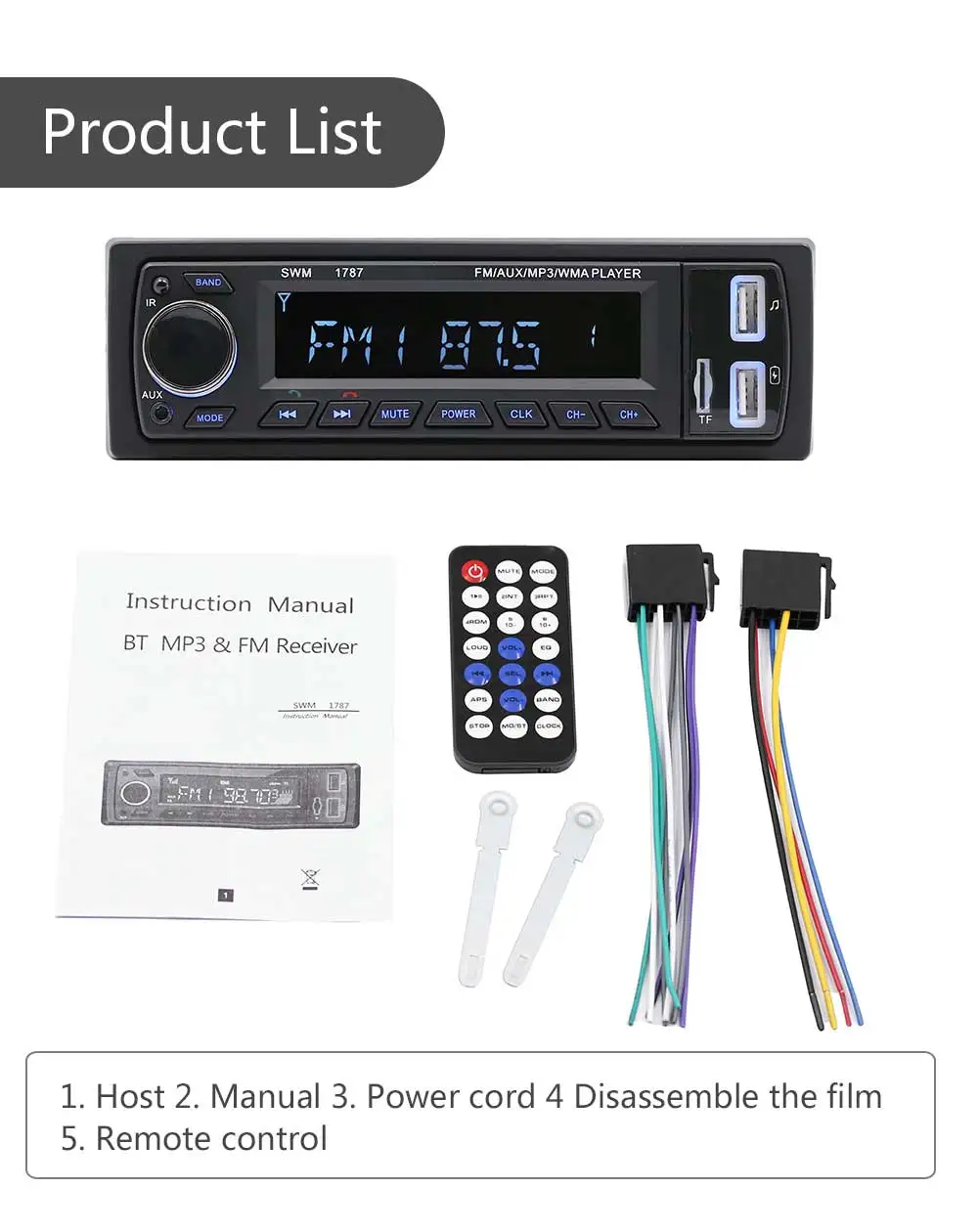 Car Radio Stereo Player Bluetooth Phone AUX-IN MP3 FM/USB/1 Din/remote control 12V Car Audio Auto Stereo