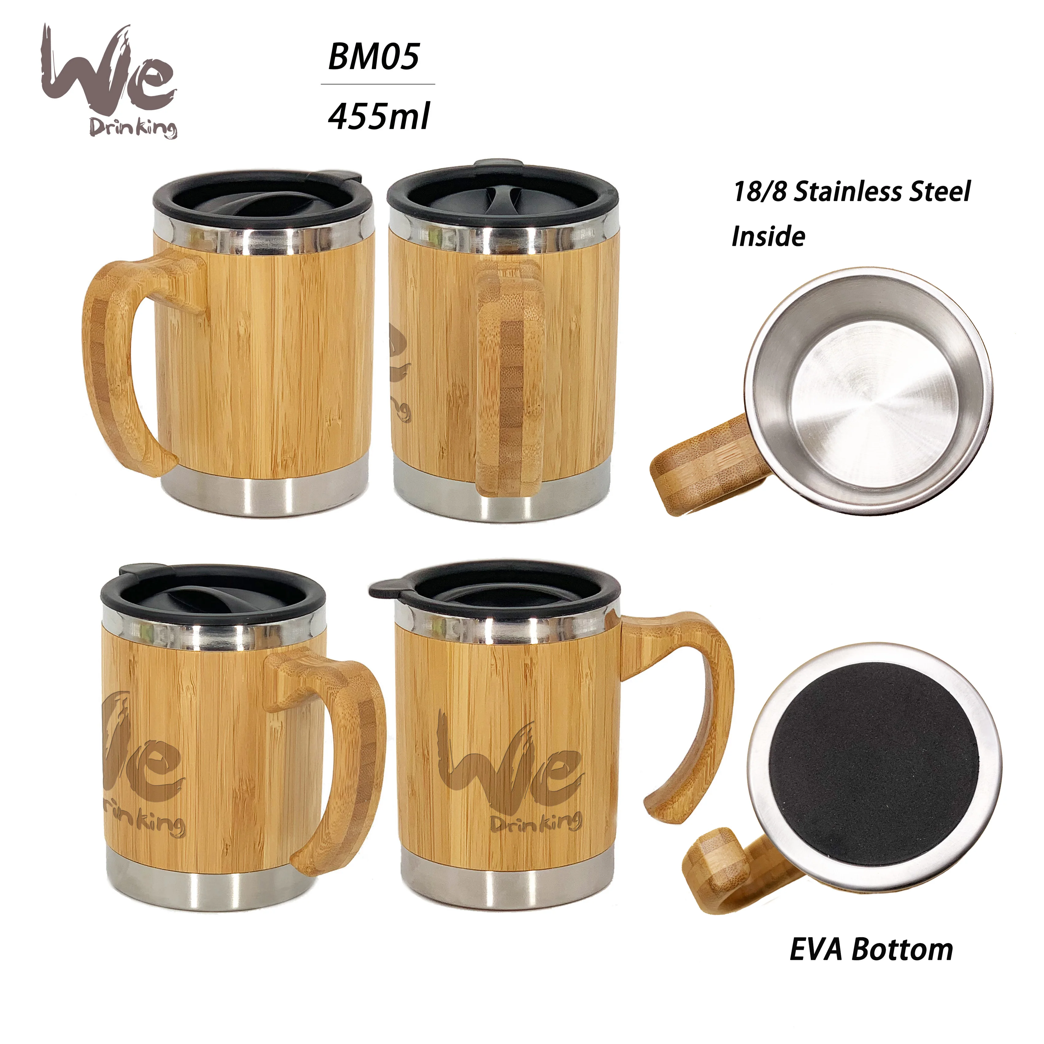 Bm05 455ml 16oz Eco Friendly Bamboo Coffee Tumbler With Bamboo Handle