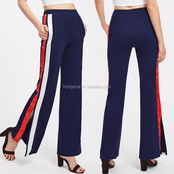 women's striped bell bottom pants