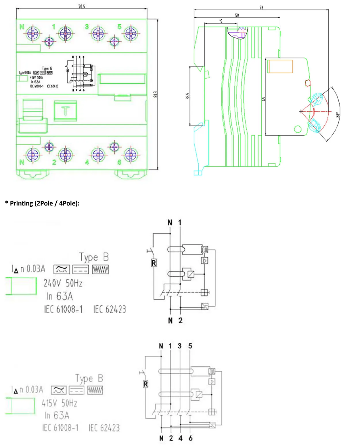 Type B RCD Residual Current Circuit Breaker 25A 40A 63A 30mA 300mA 2P 4P EV Charger Charging Station Class B RCD