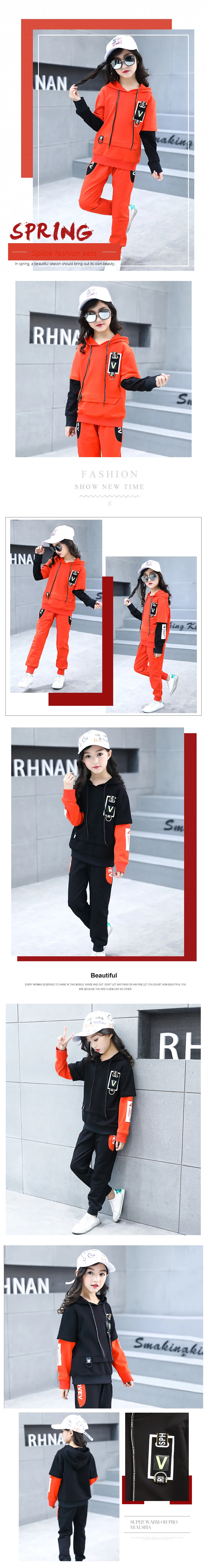 2019 boutique best price kids wear fashion hooded patched sport sets for girl