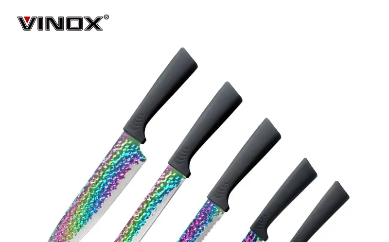 Colorful Rainbow Kitchen Knife With Titanium Coating & Plastic Handle