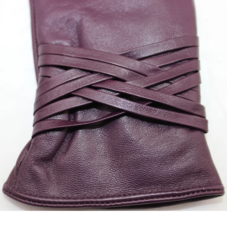 2016 fashion ladies purple leather gloves with palm elastic