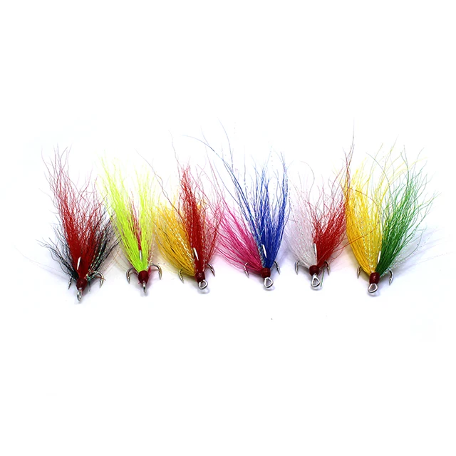 AGOOL Bucktail Teaser Hooks - Saltwater Flounder Rig, High Carbon Steel With Crystal Flash (6/12pc, Green/Pink/Red) - View #9