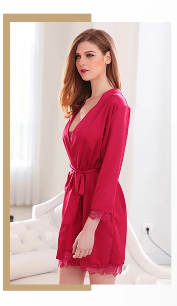 Hihg quality charming Bathrobes red lightweight dressing gown embroidered sexy satin Robes GX17031