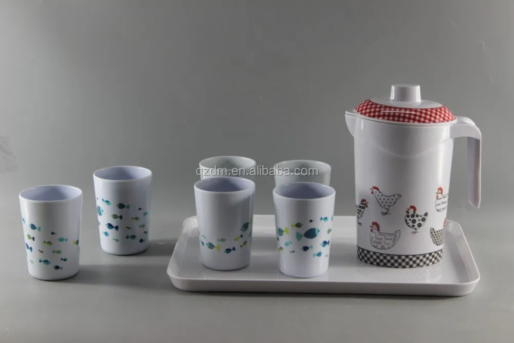 Melamine Tea Set With Water Jug/Cups/Serving Tray