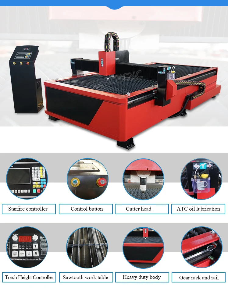 High performance torch height controller water bed 100 amp plasma power source cnc plasma cutting machine