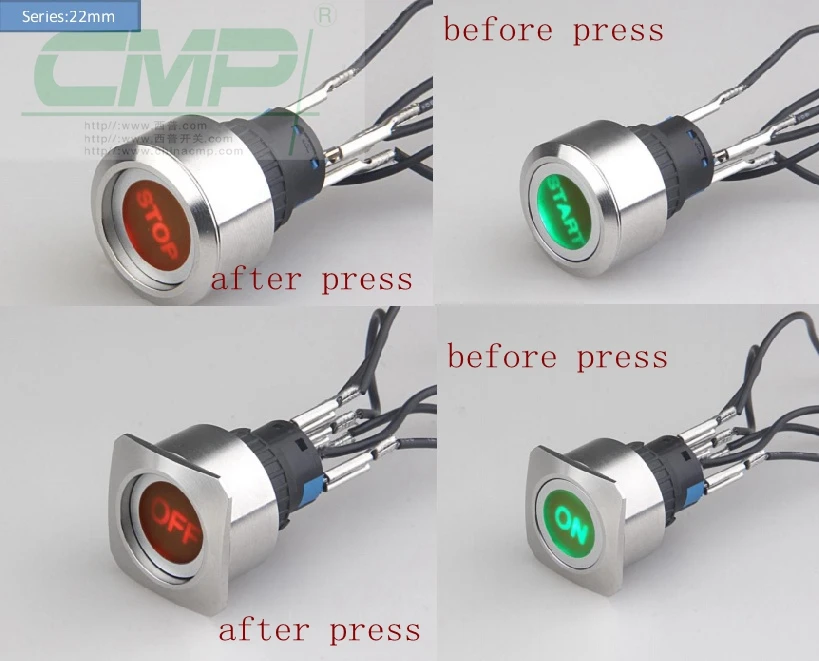 CMP 22mm metal illuminated rectangular Push Button Switch with LED words symbol