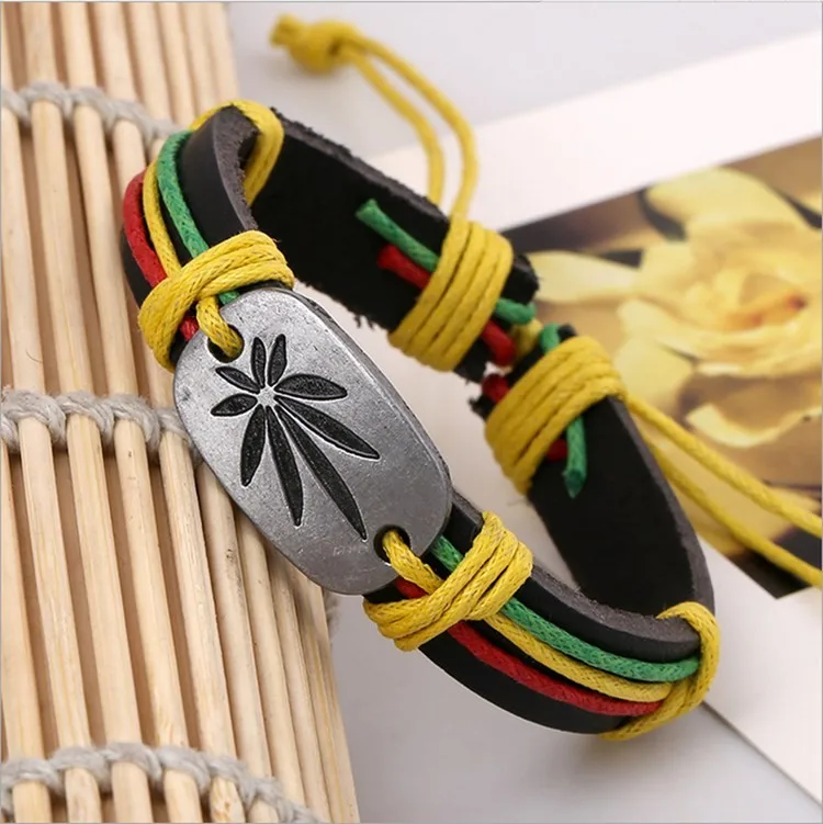 Jamaica Reggae Leather Bracelet Wristband Adjustable Bracelets For Men ...
