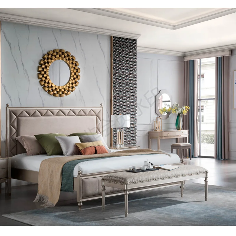 Nordic style bedroom furniture queen size wooden beds