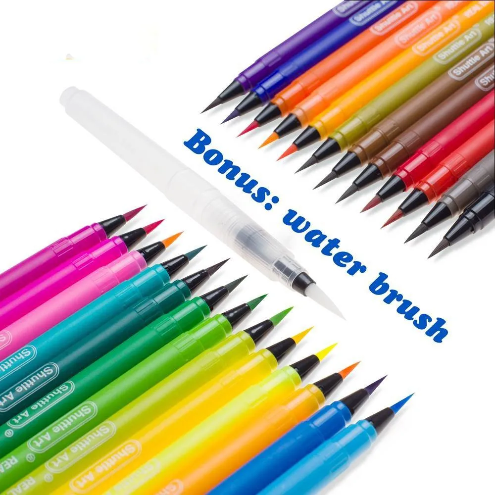 Watercolour Brush Pens Set By Artelle 20 Vibrant Colours + 2 Refillable