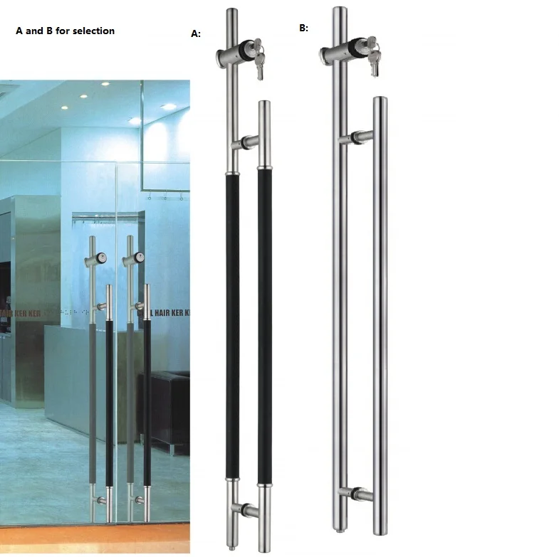 Stainless Steel Glass Door Pull Handle Lock With Thumb Turning And Keys ...