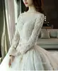 Latest bridal shining matte satin wedding dress Long sleeves Scoop neckline bridal gown TS87