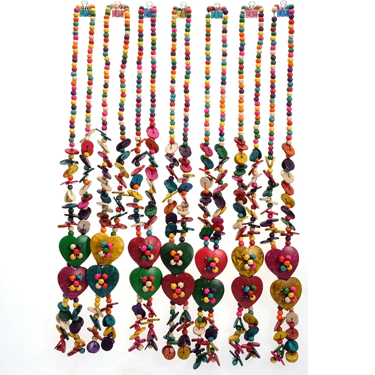 Oem Wholesale Multi Color Coconut Shell Knit Handmade Ethnic Long Pendant Bohemian Wood Beaded 3534