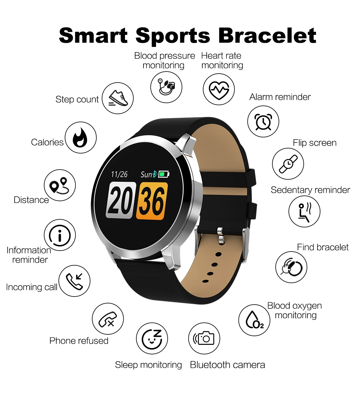 New Fashion Bluetooth Smart Bracelet Manual Ip67 Waterproof Q8 Smart