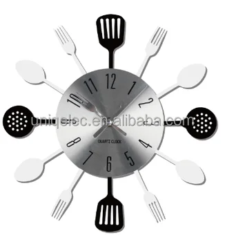 Kitchen Decorative Wall Clock With Stainless Steel Spoon And Fork