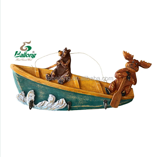 Wooden Rustic Wall Hooks Canoe Design For Home Decoration Buy