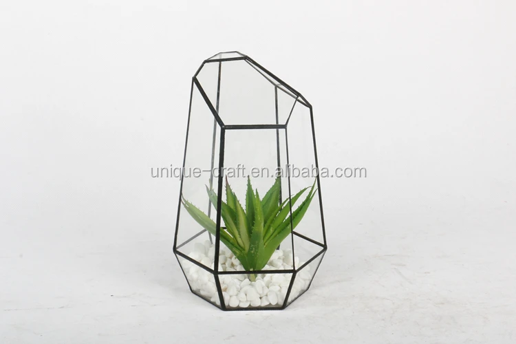 Irregular Clear Glass Prism Geometric Terrarium, Indoor Table Succulent Plant Pots